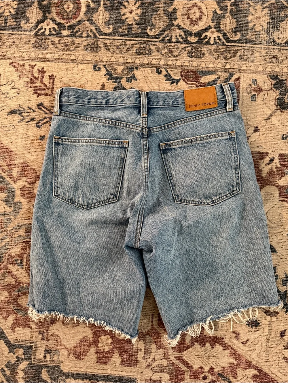 ARITZIA Denim Forum Light Blue Raw Hem Long Denim Shorts